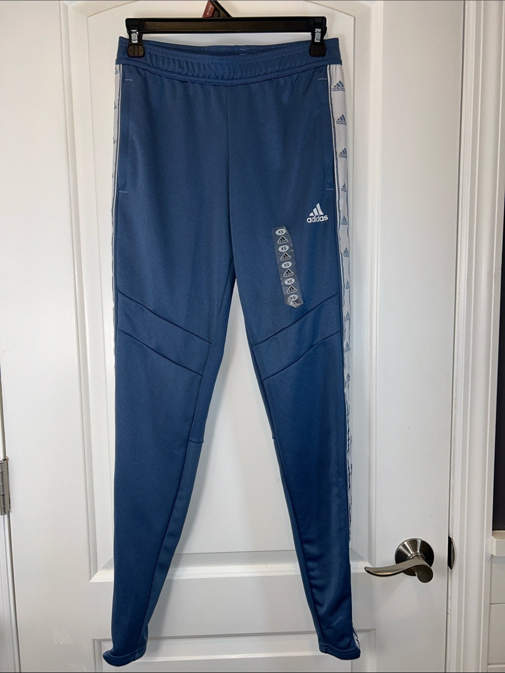 adidas Blue Womens Joggers with White Logo Tape size XS